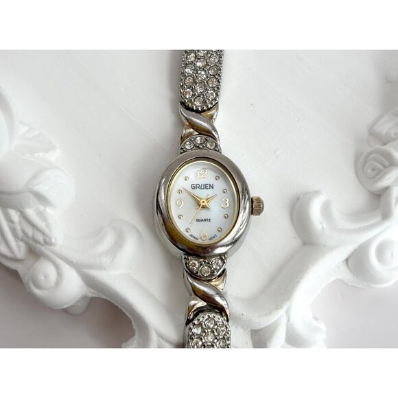 Gruen Silver Toned GR8702 Rhinestone Vintage Women's Wristwatch - 12mm - WORKS! - Picture 10 of 10